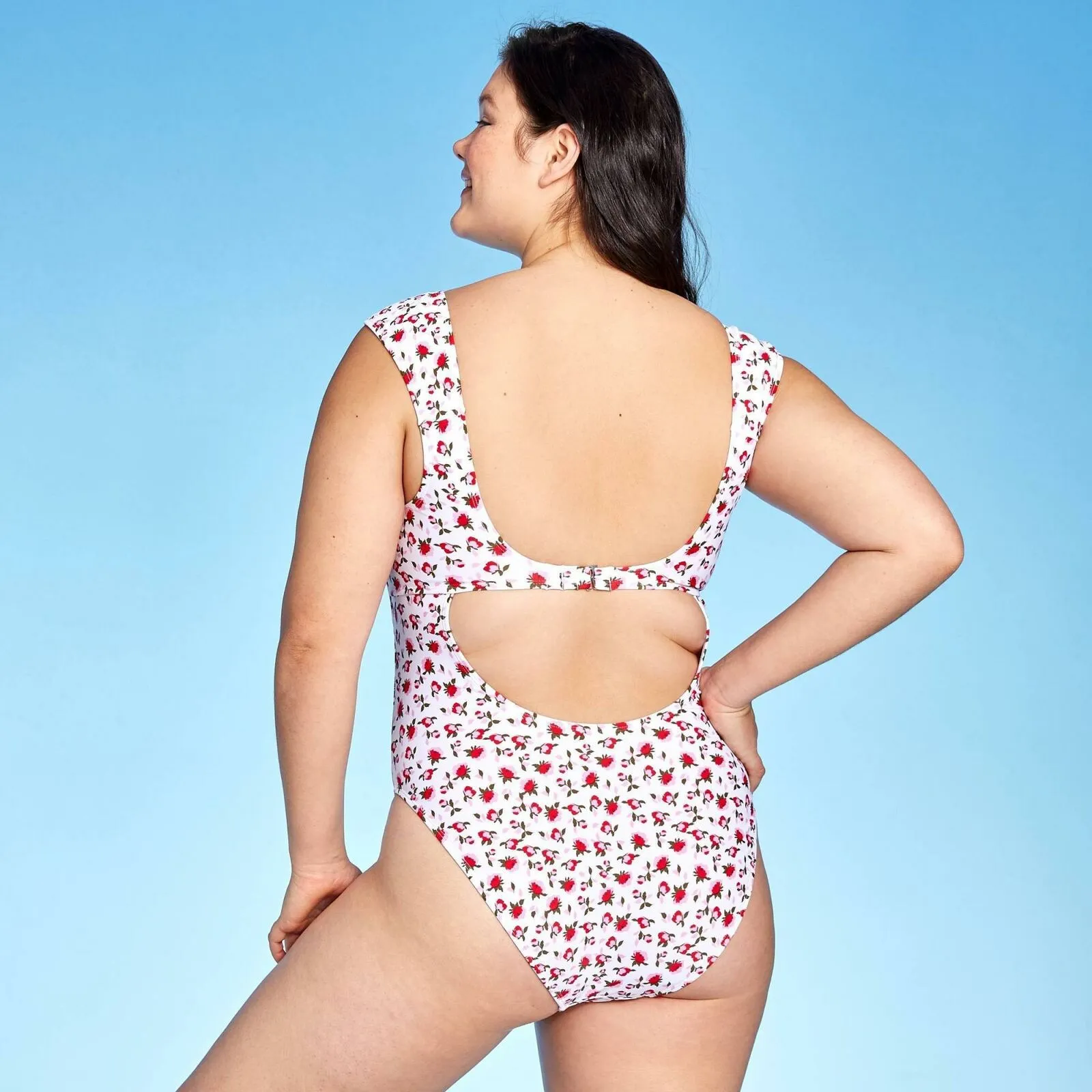 Xhilaration Women's Tie Ruched Front One Piece Swimsuit White Medium