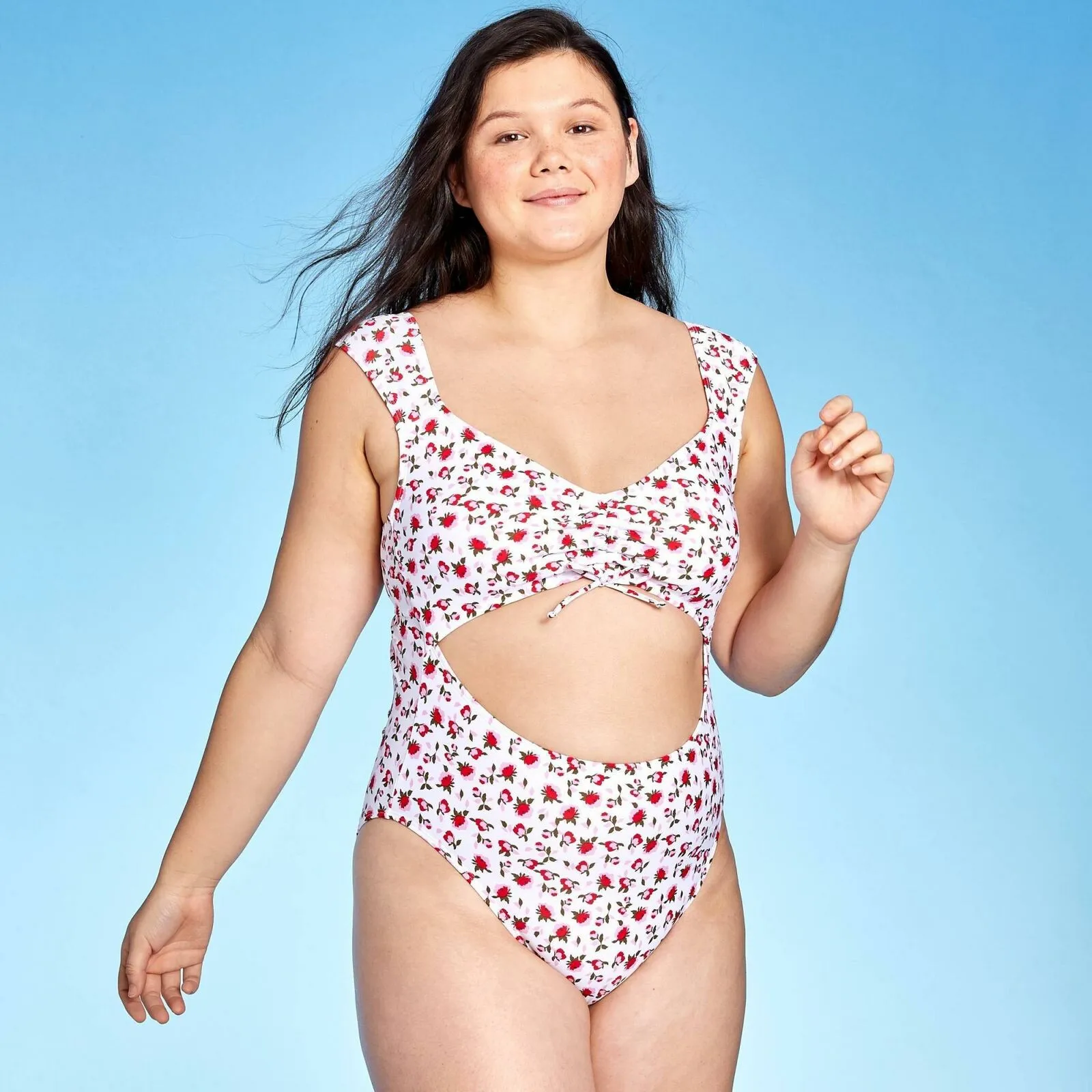 Xhilaration Women's Tie Ruched Front One Piece Swimsuit White Medium