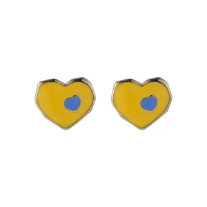 Yellow & Blue Enamel Heart Stud Earrings