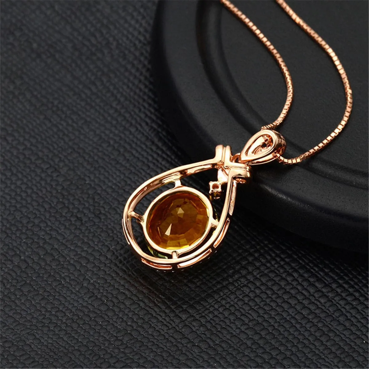 Yellow Cubic Zirconia & Crystal Teardrop Pendant Necklace