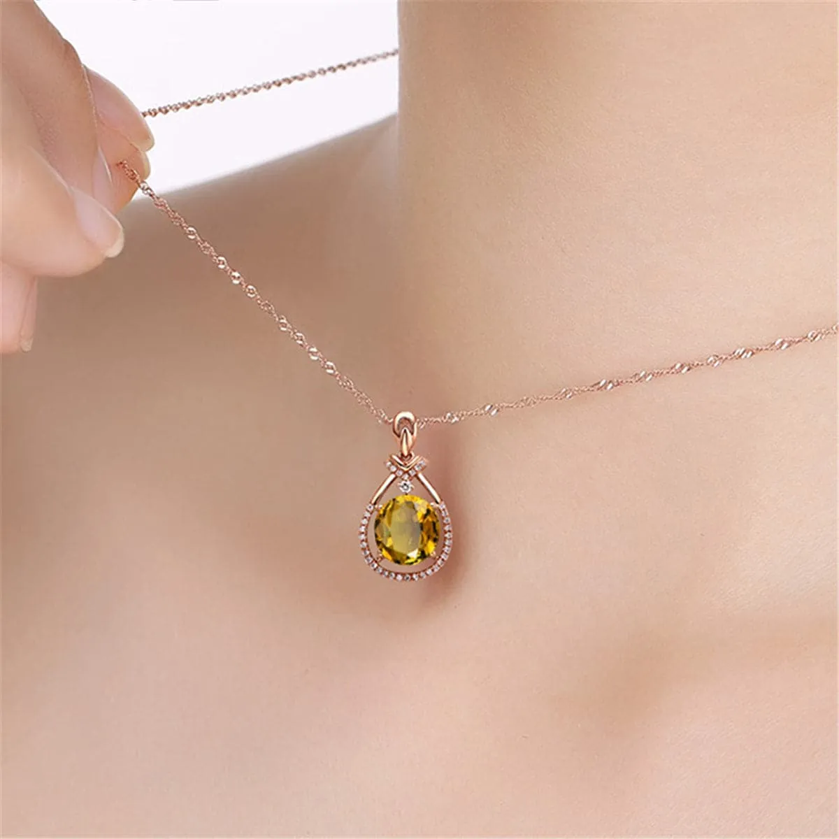 Yellow Cubic Zirconia & Crystal Teardrop Pendant Necklace
