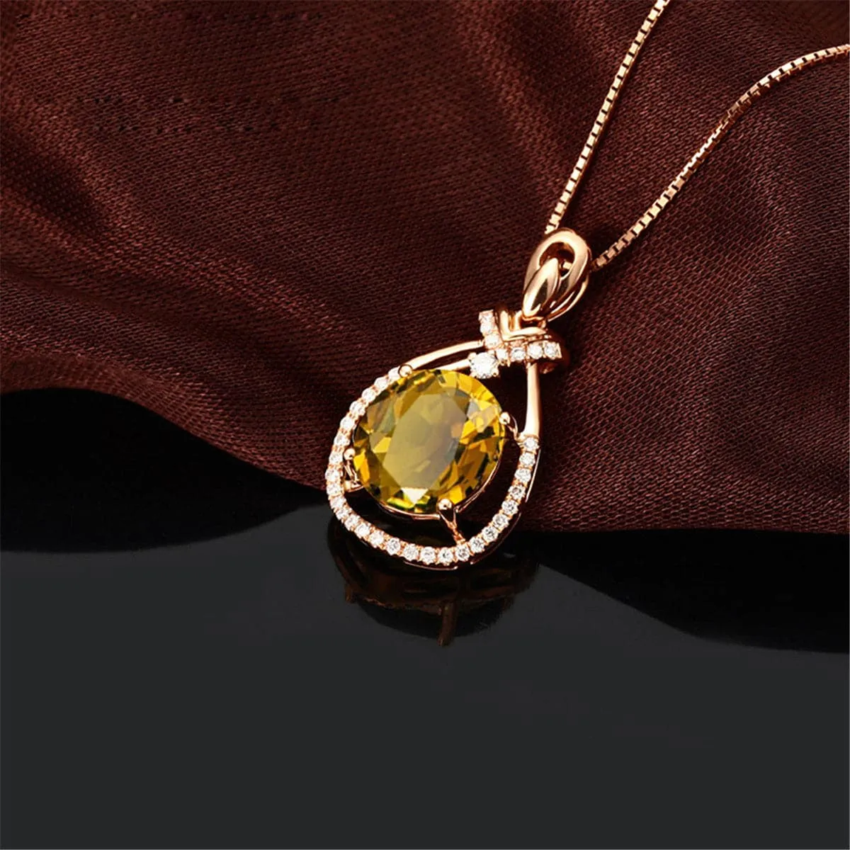 Yellow Cubic Zirconia & Crystal Teardrop Pendant Necklace