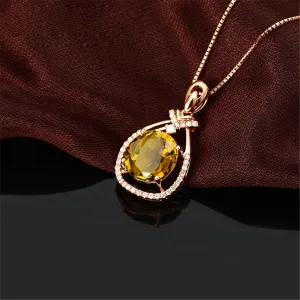 Yellow Cubic Zirconia & Crystal Teardrop Pendant Necklace